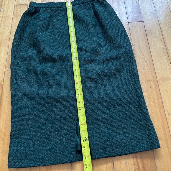 Vintage JAEGER 100% Wool Pencil Skirt Dark Green Midi Slit Size 12, waist 26 in - Picture 4 of 7